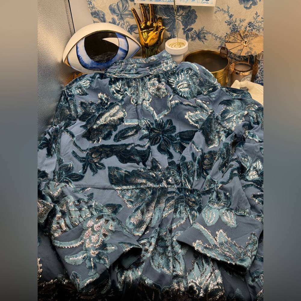 🆕 SIMKHAI 🧿 NWOT Halen Draped Velvet Mini Dress, Celestial Blue - Sz US 14 - Picture 13 of 16